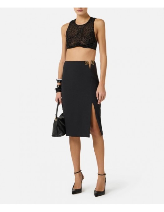Fusta ELISABETTA FRANCHI, Skirt in double layer stretch crêpe fabric with logo details - GO14761E2360