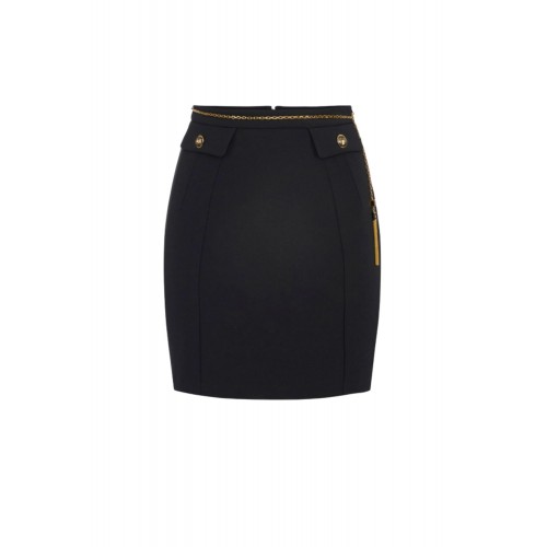 FUSTA ELISABETTA FRANCHI, double-layer crêpe fabric, lant atasat, Negru FUSTA ELISABETTA FRANCHI, double-layer crêpe fabric, lant atasat, Negru