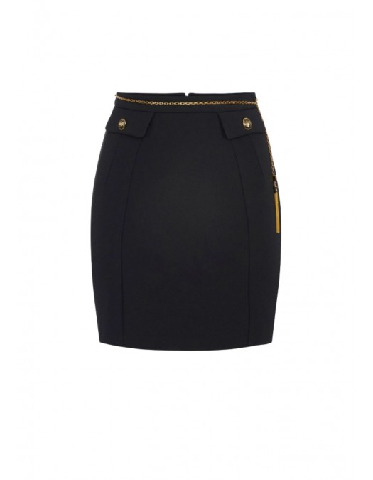 FUSTA ELISABETTA FRANCHI, double-layer crêpe fabric, lant atasat, Negru - GO14857E2110