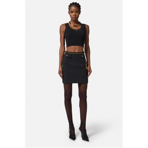 FUSTA ELISABETTA FRANCHI, double-layer crêpe fabric, lant atasat, Negru FUSTA ELISABETTA FRANCHI, double-layer crêpe fabric, lant atasat, Negru
