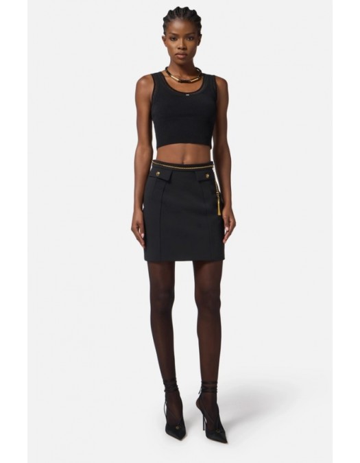 FUSTA ELISABETTA FRANCHI, double-layer crêpe fabric, lant atasat, Negru - GO14857E2110