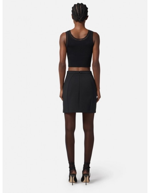 FUSTA ELISABETTA FRANCHI, double-layer crêpe fabric, lant atasat, Negru - GO14857E2110