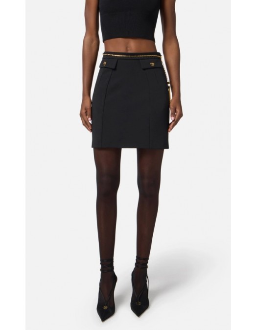 FUSTA ELISABETTA FRANCHI, double-layer crêpe fabric, lant atasat, Negru - GO14857E2110