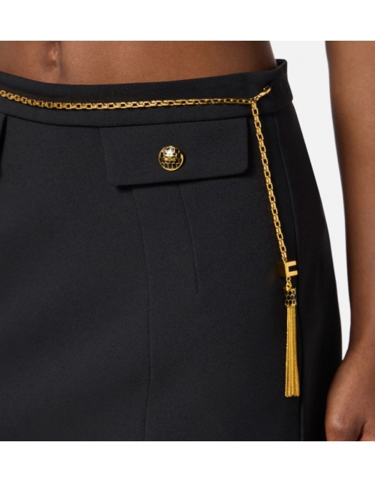 FUSTA ELISABETTA FRANCHI, double-layer crêpe fabric, lant atasat, Negru - GO14857E2110