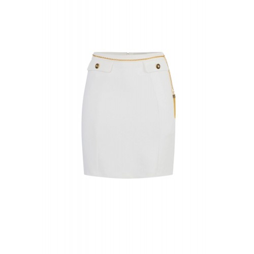 FUSTA ELISABETTA FRANCHI, double-layer crêpe fabric, lant atasat, Alb FUSTA ELISABETTA FRANCHI, double-layer crêpe fabric, lant atasat, Alb