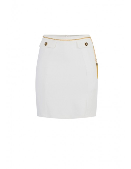 FUSTA ELISABETTA FRANCHI, double-layer crêpe fabric, lant atasat, Alb - GO14857E2360