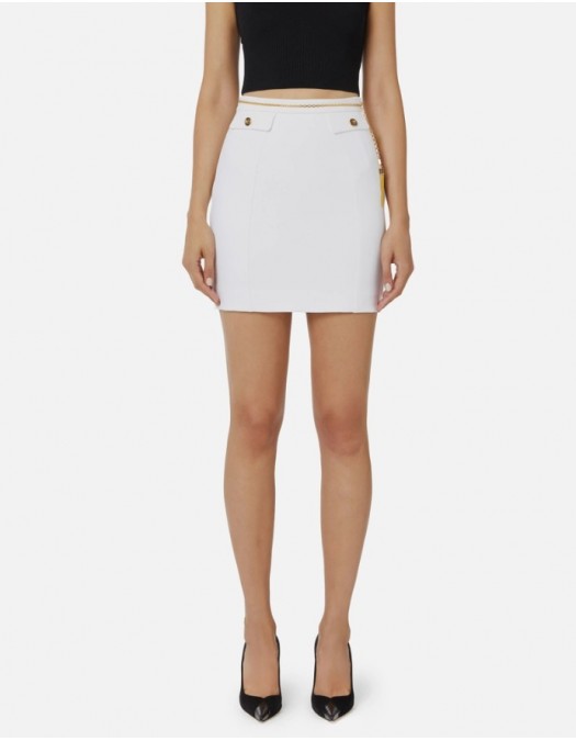 FUSTA ELISABETTA FRANCHI, double-layer crêpe fabric, lant atasat, Alb - GO14857E2360