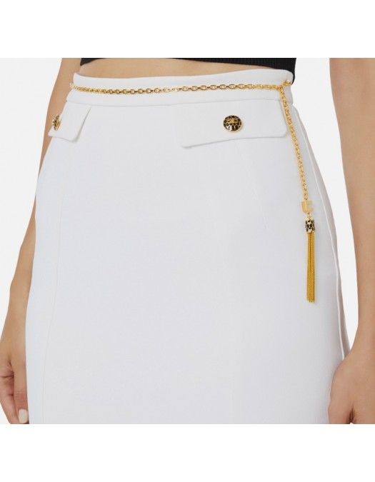 FUSTA ELISABETTA FRANCHI, double-layer crêpe fabric, lant atasat, Alb - GO14857E2360