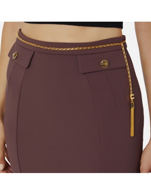 FUSTA ELISABETTA FRANCHI, double-layer crêpe fabric, lant atasat, Merlot - GO14857E2EA3 FUSTA ELISABETTA FRANCHI, double-layer crêpe fabric, lant atasat, Merlot - GO14857E2EA3