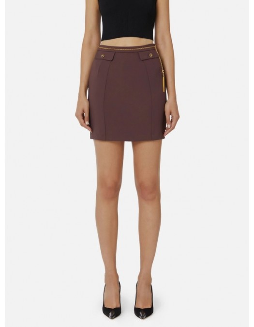 FUSTA ELISABETTA FRANCHI, double-layer crêpe fabric, lant atasat, Merlot - GO14857E2EA3 FUSTA ELISABETTA FRANCHI, double-layer crêpe fabric, lant atasat, Merlot - GO14857E2EA3