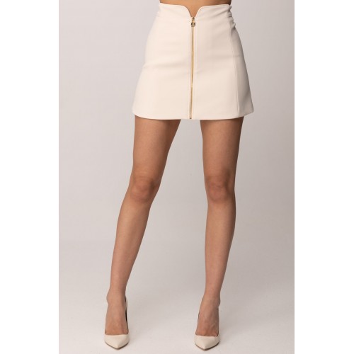 Fusta ELISABETTA FRANCHI, Miniskirt in double layer stretch crêpe fabric, Alb