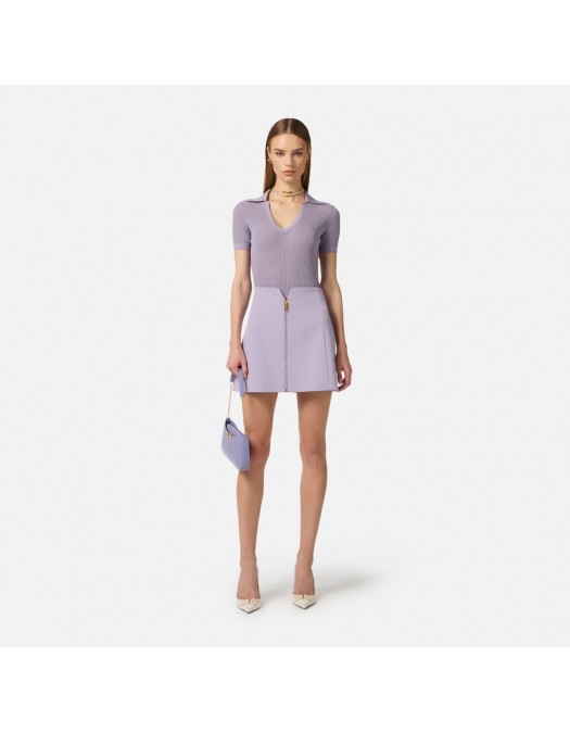Fusta ELISABETTA FRANCHI, Miniskirt in double layer stretch crêpe fabric, Mov - GO15061E2EV7
