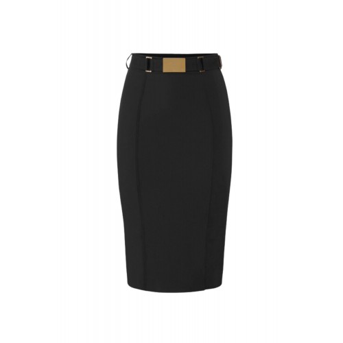 Fusta ELISABETTA FRANCHI, technical bi-elastic fabric with belt, Negru