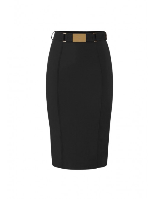 Fusta ELISABETTA FRANCHI, technical bi-elastic fabric with belt, Negru - GO15961E2110