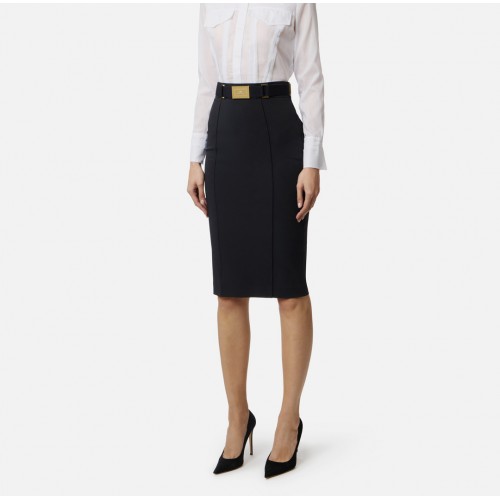 Fusta ELISABETTA FRANCHI, technical bi-elastic fabric with belt, Negru