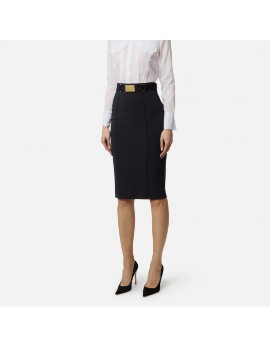 Fusta ELISABETTA FRANCHI, technical bi-elastic fabric with belt, Negru - GO15961E2110