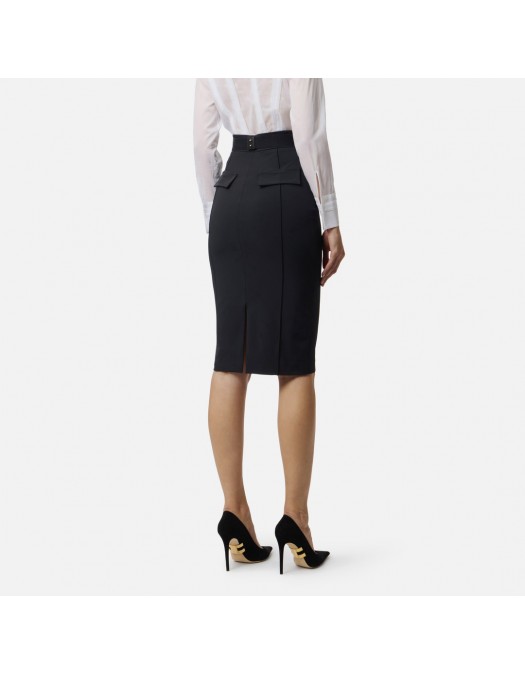 Fusta ELISABETTA FRANCHI, technical bi-elastic fabric with belt, Negru - GO15961E2110