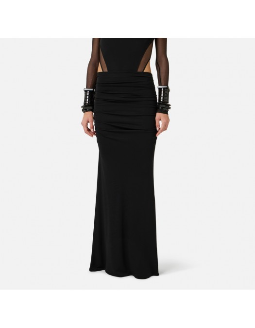 Fusta ELISABETTA FRANCHI, Crêpe jersey skirt with draping, Negru - GO16261E2110