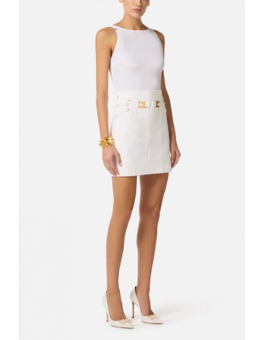 Fusta ELISABETTA FRANCHI, Miniskirt in double layer stretch crêpe fabric with elastic straps - GO16761E2360