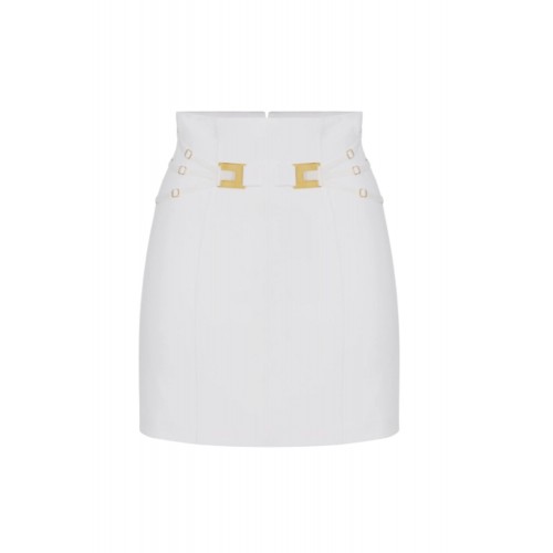 Fusta ELISABETTA FRANCHI, Miniskirt in double layer stretch crêpe fabric with elastic straps
