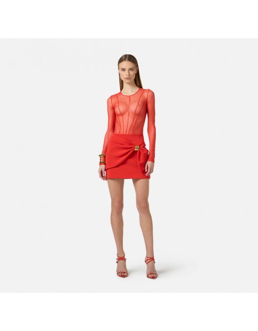 Fusta ELISABETTA FRANCHI, Miniskirt with jewel detail, Orange - GO18862E2H85