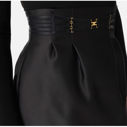 Fusta ELISABETTA FRANCHI, Mini skirt in duchesse with elastic bands, Negru