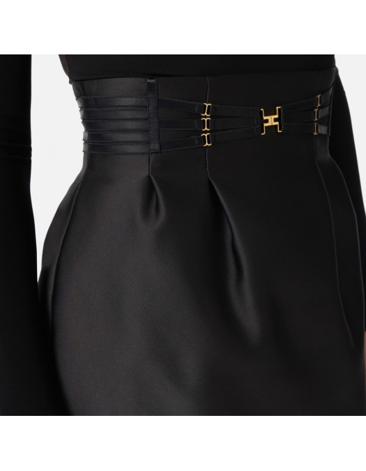 Fusta ELISABETTA FRANCHI, Mini skirt in duchesse with elastic bands, Negru - GO18962E2110