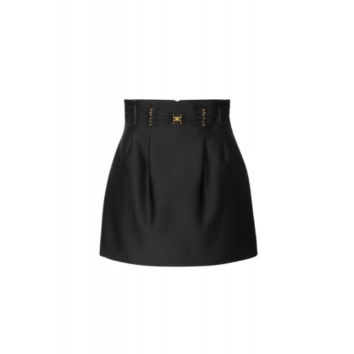 Fusta ELISABETTA FRANCHI, Mini skirt in duchesse with elastic bands, Negru