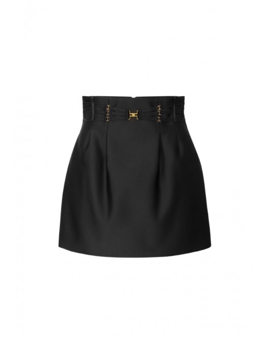 Fusta ELISABETTA FRANCHI, Mini skirt in duchesse with elastic bands, Negru - GO18962E2110