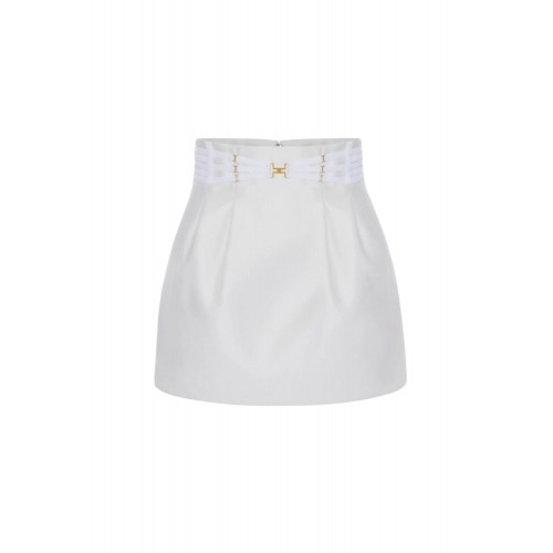Fusta ELISABETTA FRANCHI, Mini skirt in duchesse with elastic bands, Alb