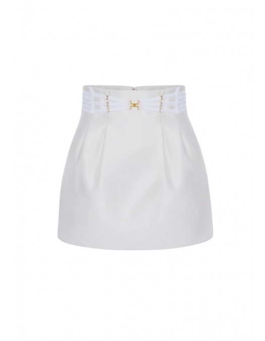 Fusta ELISABETTA FRANCHI, Mini skirt in duchesse with elastic bands, Alb - GO18962E2360