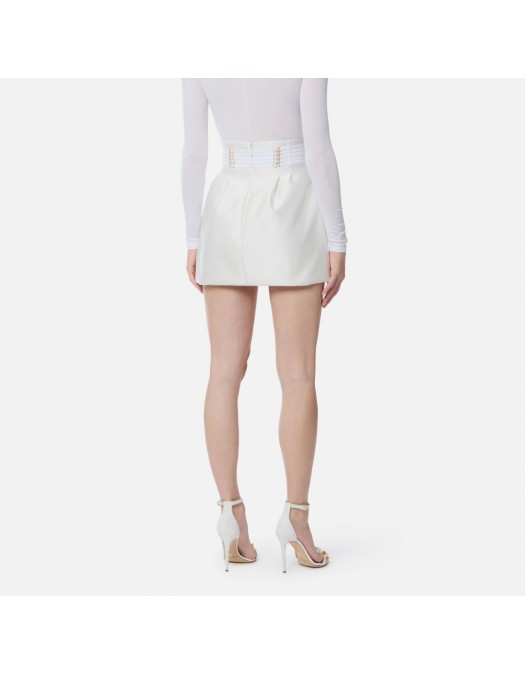 Fusta ELISABETTA FRANCHI, Mini skirt in duchesse with elastic bands, Alb - GO18962E2360