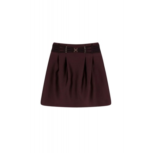 Fusta ELISABETTA FRANCHI, Mini skirt in duchesse with elastic bands, Maro