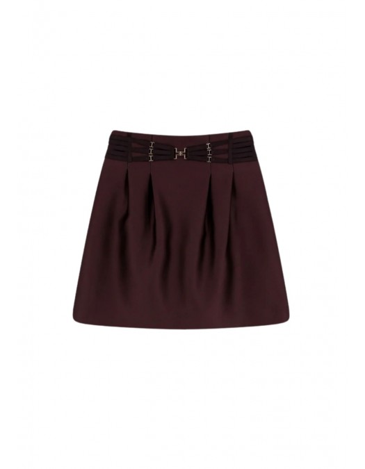 Fusta ELISABETTA FRANCHI, Mini skirt in duchesse with elastic bands, Maro - GO18962E2644