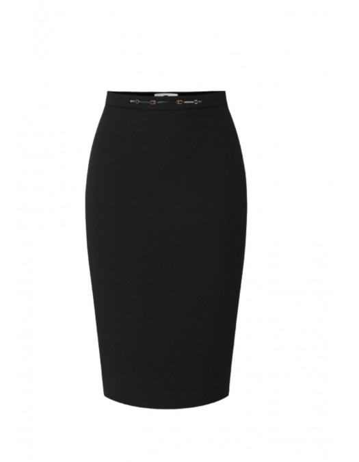 Fusta ELISABETTA FRANCHI, Skirt in stretch double-layer crêpe fabric with jewel detail - GO22366E2110
