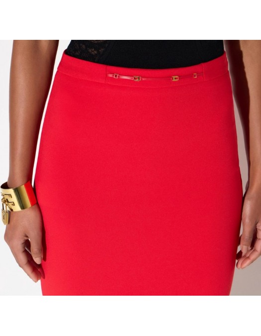 Fusta ELISABETTA FRANCHI, Skirt in stretch double-layer crêpe fabric with jewel detail - GO22366E2CG5