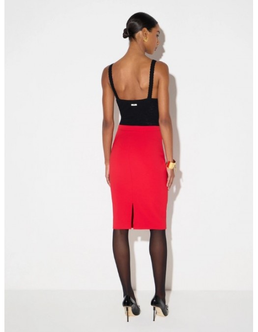 Fusta ELISABETTA FRANCHI, Skirt in stretch double-layer crêpe fabric with jewel detail - GO22366E2CG5