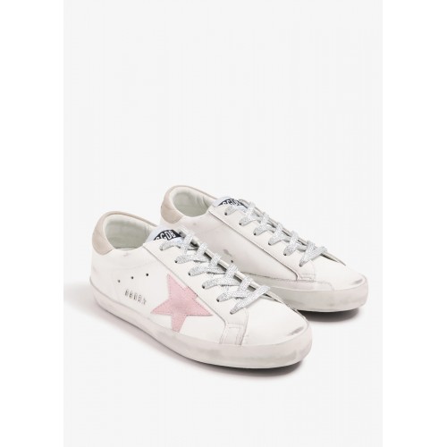 Sneakers Golden Goose, Super Star, Pink Details, White Sneakers Golden Goose, Super Star, Pink Details, White