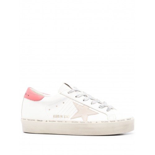 Sneakers Golden Goose, Hi Star, Electric Pink Details, White Sneakers Golden Goose, Hi Star, Electric Pink Details, White
