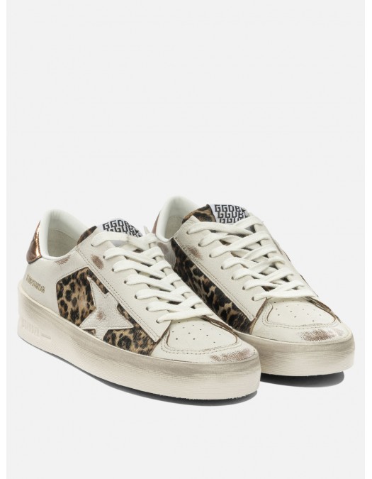 Sneakers GOLDEN GOOSE, Stardan sneakers in leather and leopard calf hair - GWF00333F00849181551
