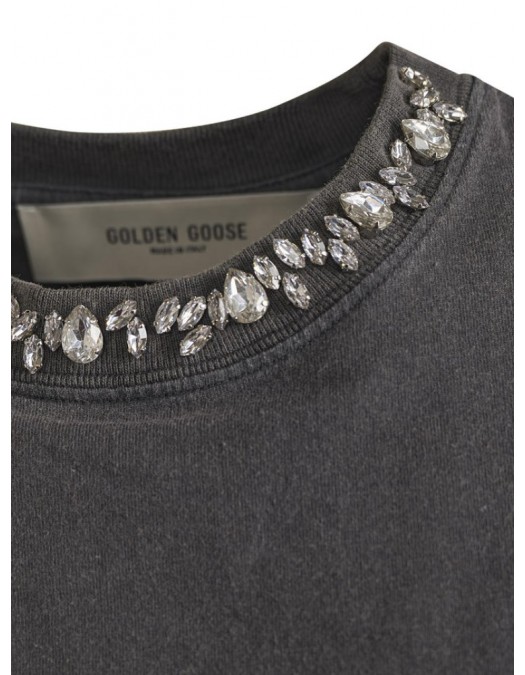 TRICOU GOLDEN GOOSE, Cristale atasate frontal, Gri, Regular Fit - GWP01220P00067060318