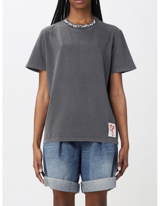 TRICOU GOLDEN GOOSE, Cristale atasate frontal, Gri, Regular Fit - GWP01220P00067060318