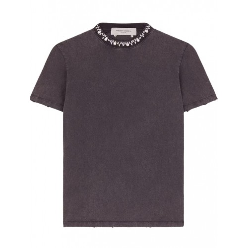 TRICOU GOLDEN GOOSE, Cristale atasate frontal, Gri, Regular Fit TRICOU GOLDEN GOOSE, Cristale atasate frontal, Gri, Regular Fit