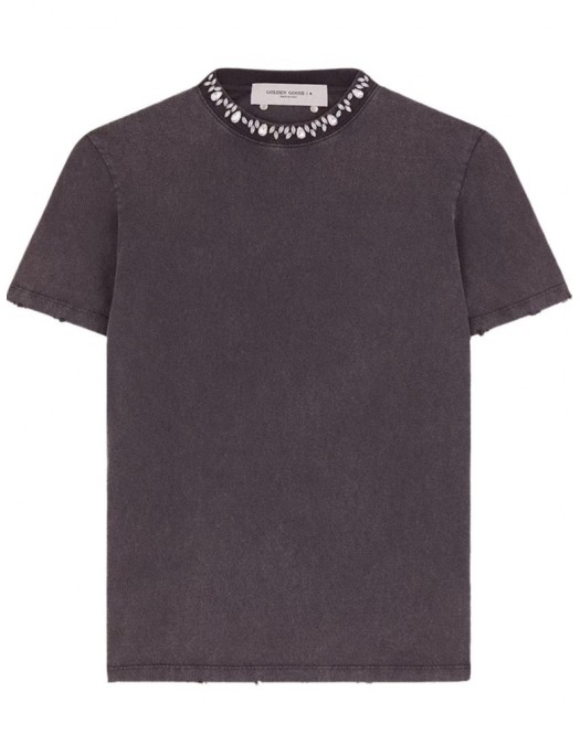 TRICOU GOLDEN GOOSE, Cristale atasate frontal, Gri, Regular Fit - GWP01220P00067060318