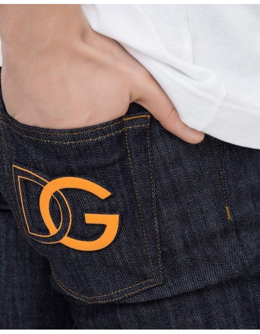 Jeans DOLCE & GABBANA, Navy Blue Jeans, Logo Orange - GY07LZG8ED5S9001