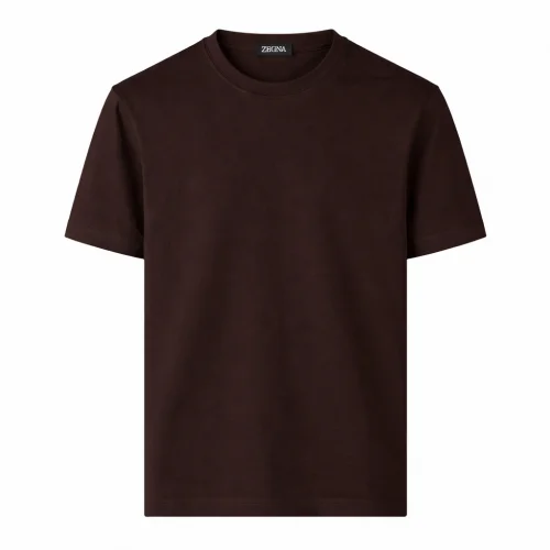 Tricou ZEGNA, piqué cotton T-shirt, Dark Brown