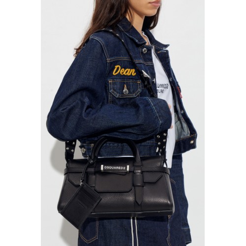 Geanta DSQUARED2, Dsquared2 BLACK Suede handbag, Negru