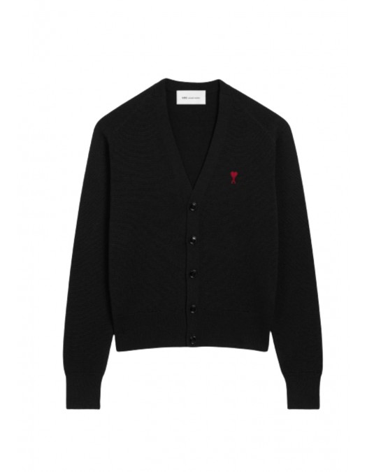 Cardigan AMI PARIS, Black Wool Cardigan With Contrasted Ami De Coeur - HKC361001009