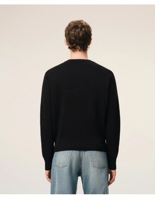 Cardigan AMI PARIS, Black Wool Cardigan With Contrasted Ami De Coeur - HKC361001009