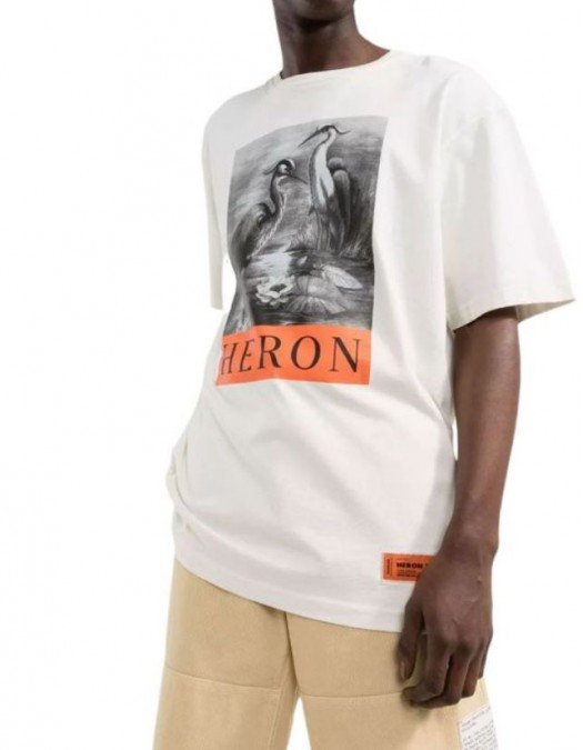 Tricou HERON PRESTON, Print Logo Label, Alb - HMAA026C99JER0010110